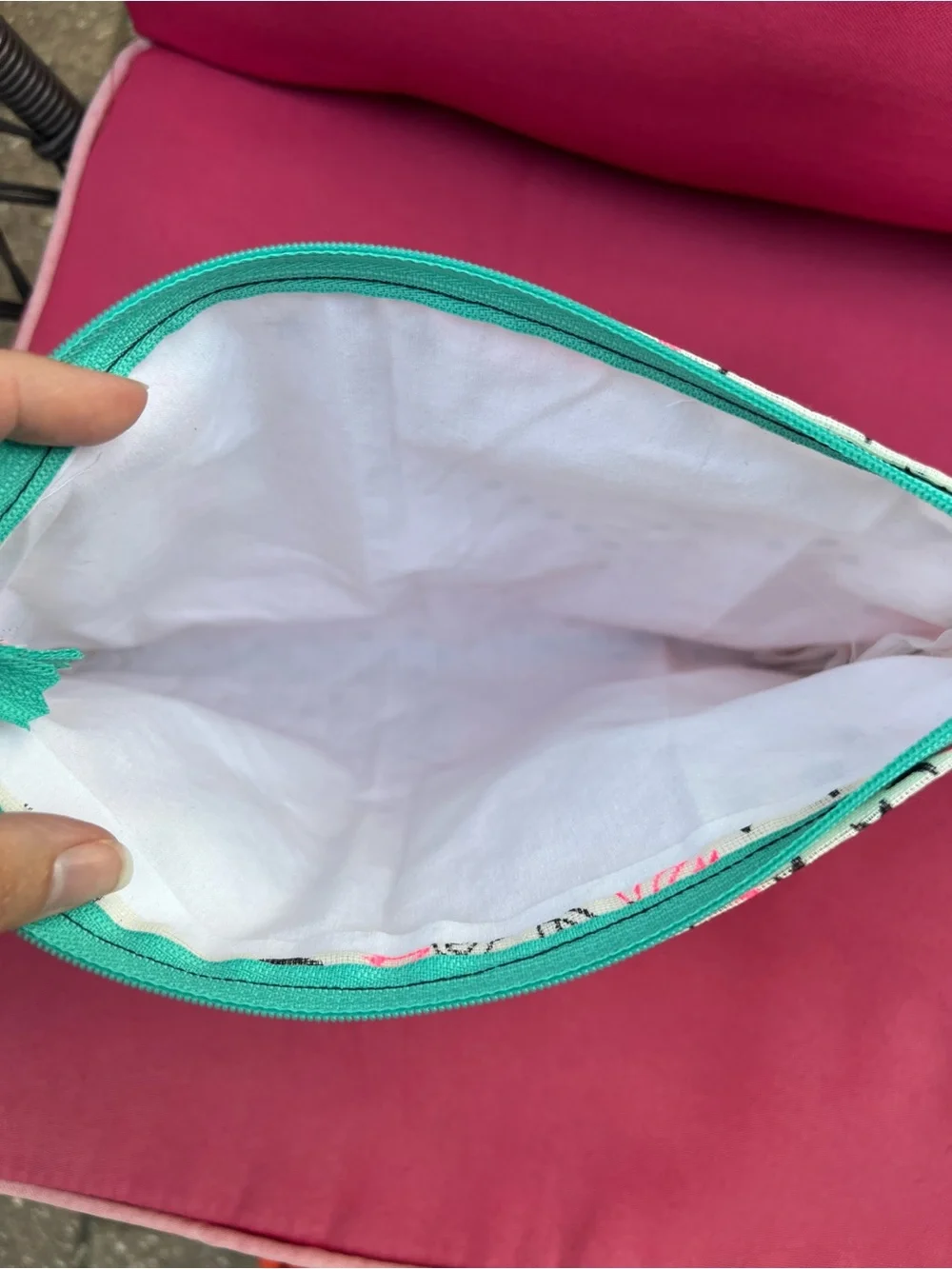 Upcycled shopping bag double lined Free People zip closure makeup bag